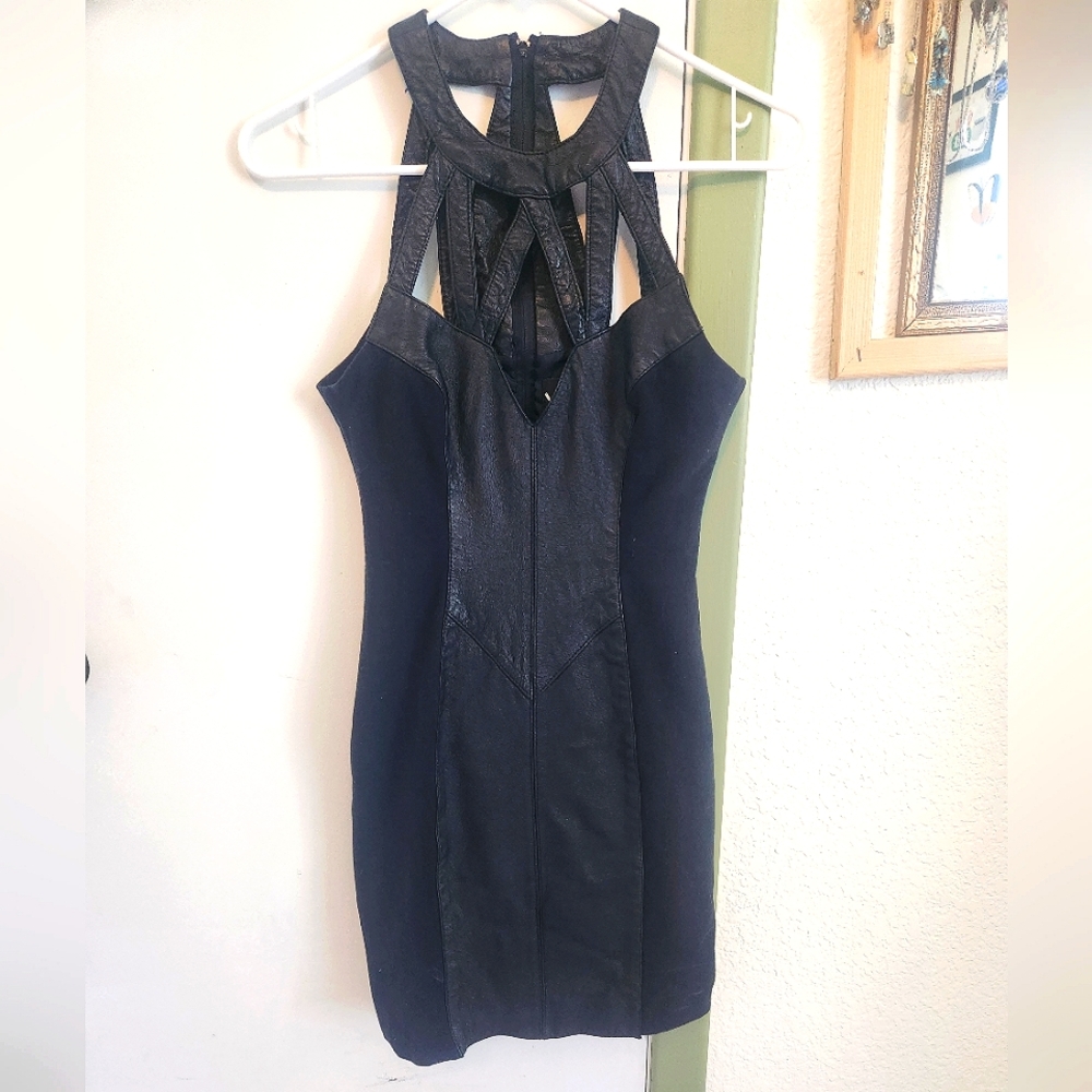 Black leather stretch dress